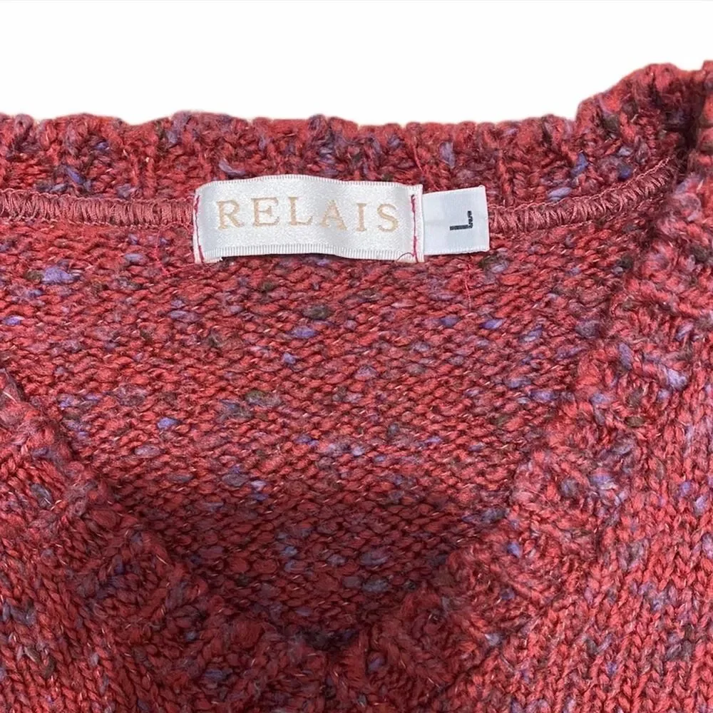 Relais Knitwear Chunky Knit V-Neck Sweater Multicolor knit Details Red Large‎ - Picture 3 of 9